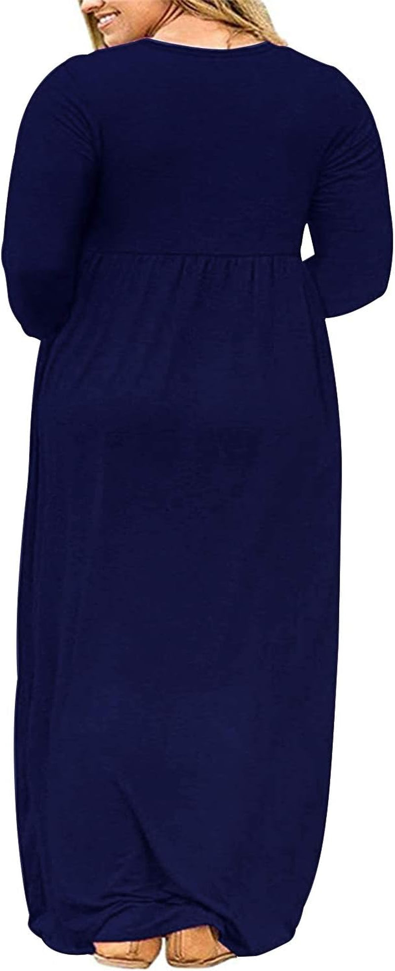 Chic Navy Blue Plus Size Long Sleeve Maxi Dress with Pockets for Curvy Women (24W)