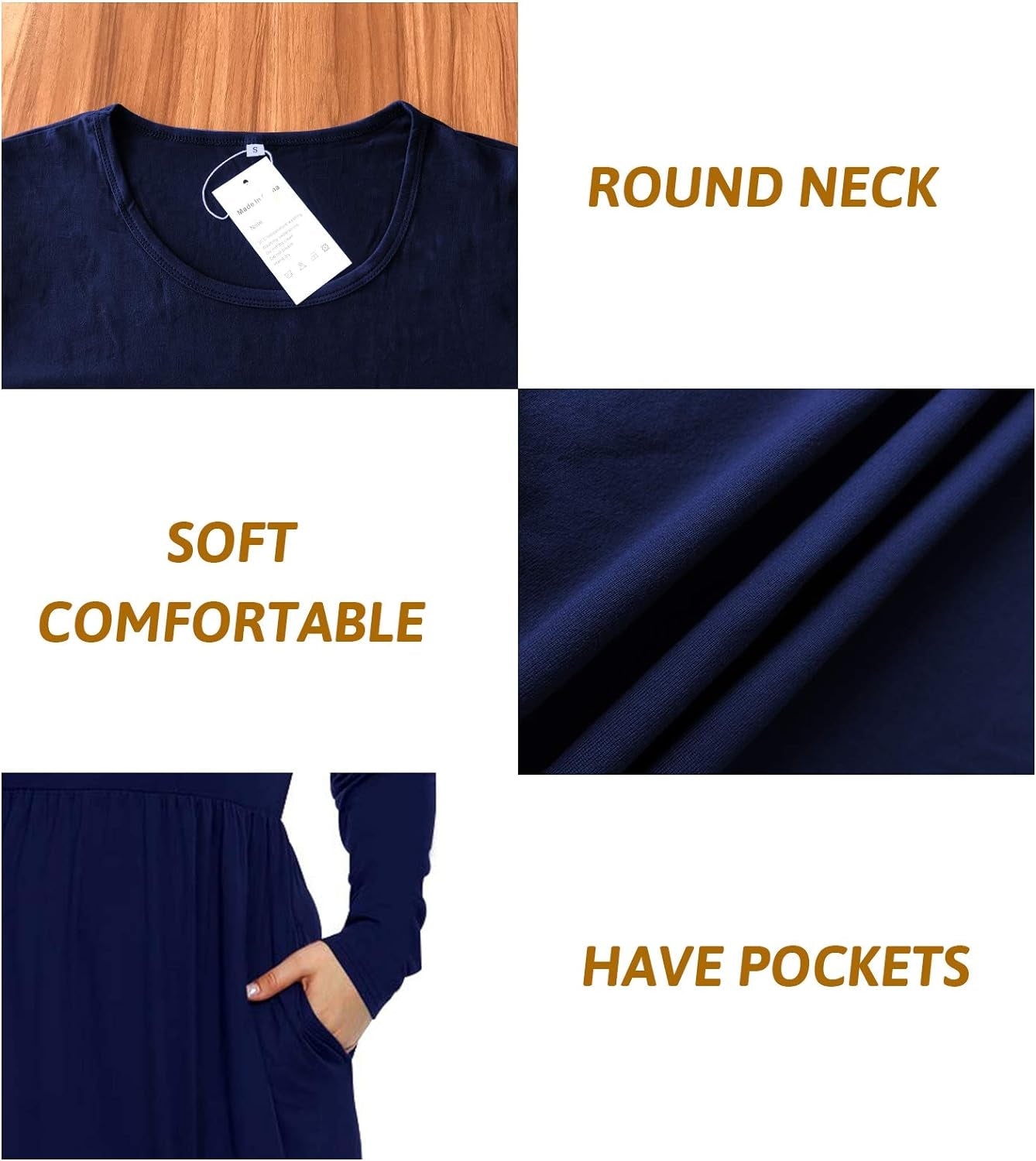 Chic Navy Blue Plus Size Long Sleeve Maxi Dress with Pockets for Curvy Women (24W)