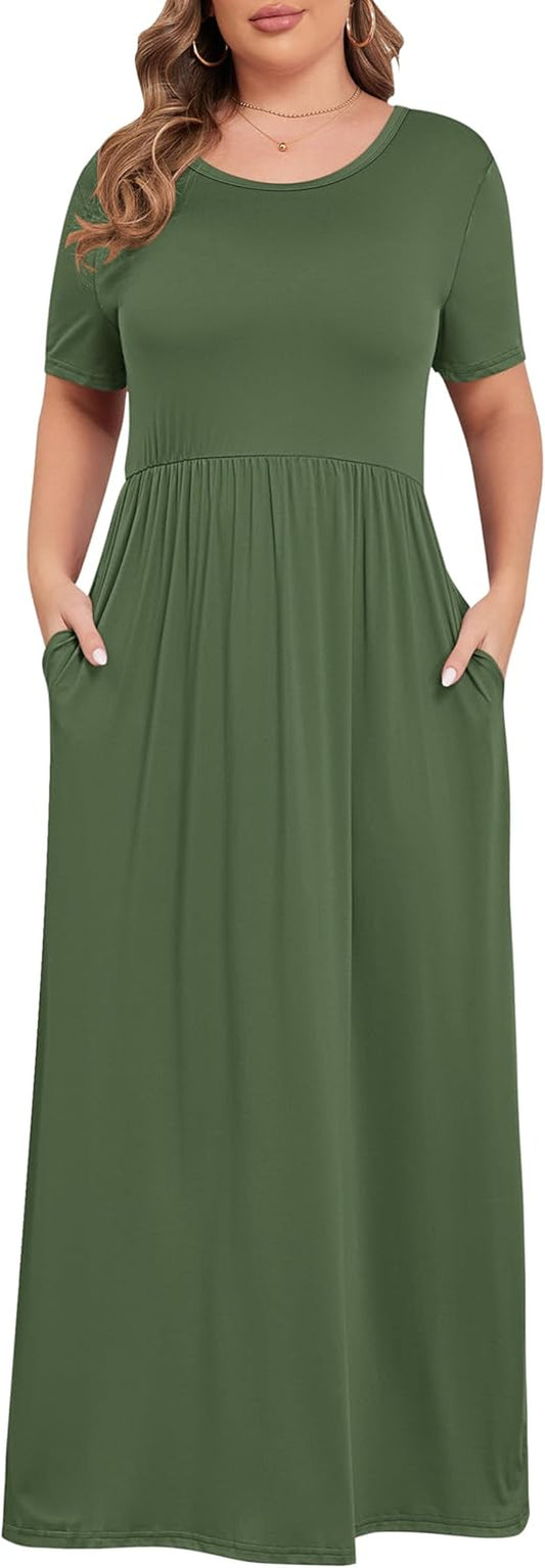 Stylish Plus Size Maxi Dresses for Curvy Women - Summer Casual Short Sleeve Long Dress (Sizes 14W-26W)