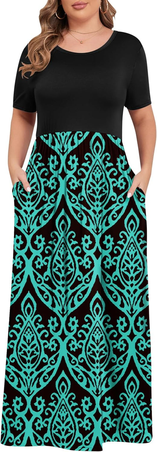 Women’S plus Size Maxi Dresses for Curvy Women Summer Casual Short Sleeve 2025 Long Dress 14W-26W